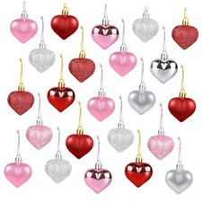 36Pcs Heart Ornaments Valentines Day Decorations Red Pink Silver Glitter 36 Pcs