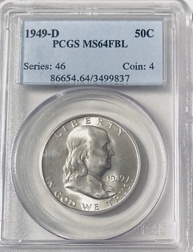 1949-D 50C Franklin Half Dollar MS 64 FULL BELL LINES