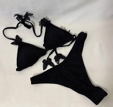 ZAFUL Bikini Set Black Sparkle Butterflies Applique - Size M
