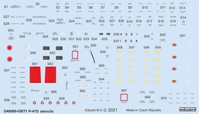 (X) Eduard Accessories D48069 - 1:48 P-47D stencils for Eduard,Tamiya - Neu
