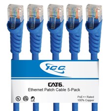 ICC CAT6 Ethernet Patch Cord 10 FT 5-Pack, UTP 24 AWG UL Listed, 10 FT, Blue