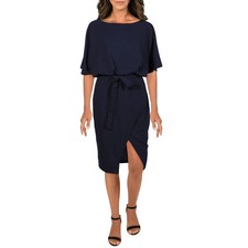 AX Paris NWOT Women's Navy Tie Waist Day to Night Midi Dress Sz 4
