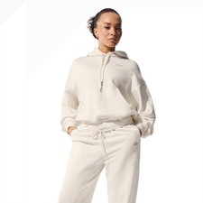 Alo Yoga Accolade Hoodie and Straight Leg Sweatpant Set Oat Milk Womens L/S NEW