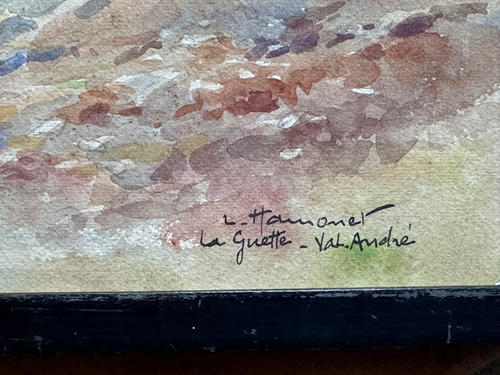 Ancien tableau Bretagne La Guette Marine Val-André aquarelle Léon Hamonet - Photo 3/10