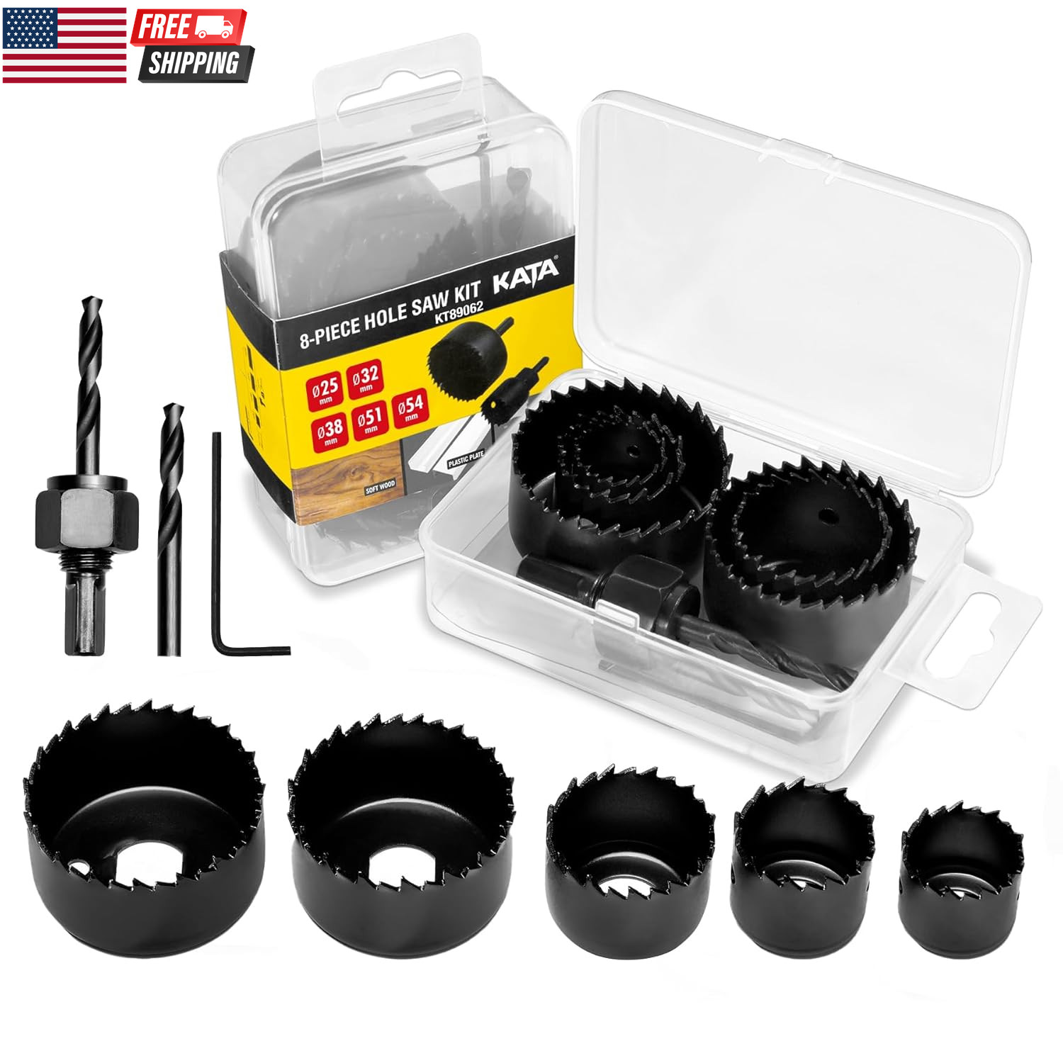 8PCS Hole Saw Kit 1" to 2-1/8"(25-54Mm) Hole Saw Set in Case with 1PC Mandrels,