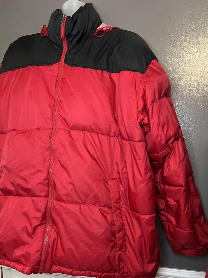 Steve & Barry's 双羽绒夹克男式 2XL 红色黑色 Puffer 连帽冬季外套 — 第 3/4 张图片