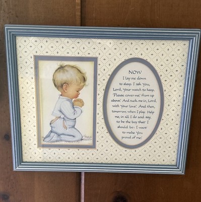 VTG FRAMED CHILD BOY BEDTIME PRAYER NOW I LAY ME CHARLOT BYI PRINT BEDROOM WALL