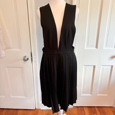 Fervour Women Large Dress Black Pleated Pinafore Deep V-Neck Side Cutouts