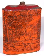 1870s IMPERIAL GUNPOWDER BLACK POWDER ADVERTISING TIN FLASK ODD VARIATION EUREKA