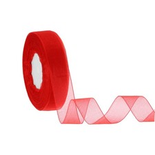 Organza Ribbon 1 Inch 50 Yards Sheer Ribbons for Gift Wrapping, Bright Red