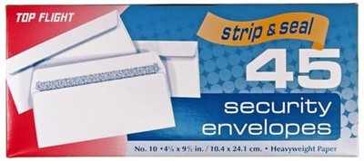 Top Flight Number 10 Boxed Security Envelopes, Strip and Seal Closure, 4 1/8 x 9