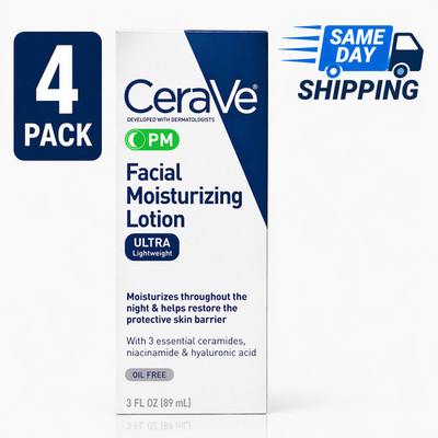4 Pack CeraVe PM Facial Moisturizing Lotion with Hyaluronic Acid - 3oz