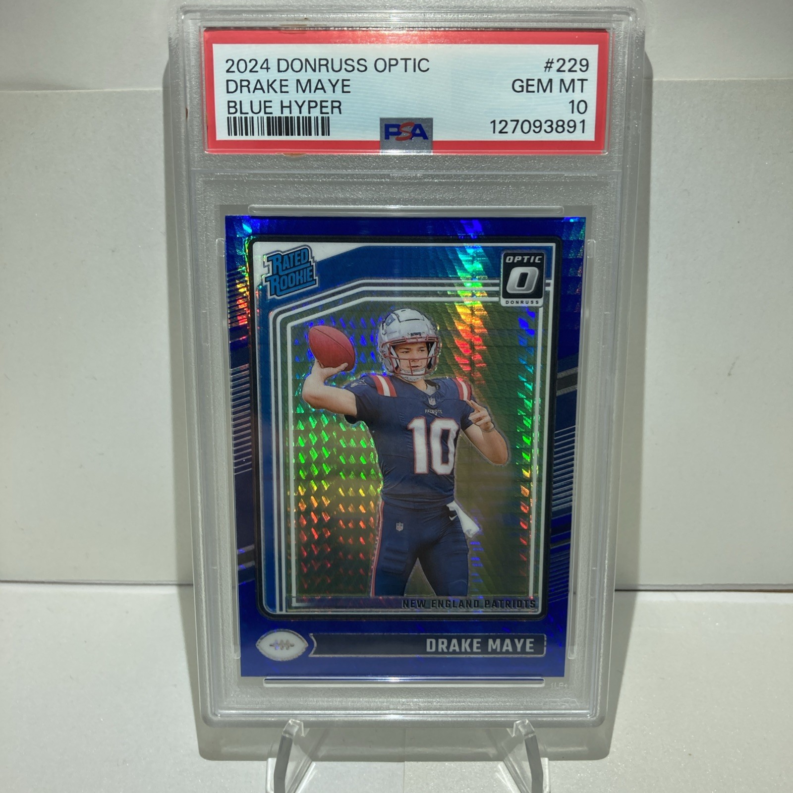 2024 Donruss Optic Drake Maye Blue Hyper Rated Rookie #229 PSA 10 RC Patriots
