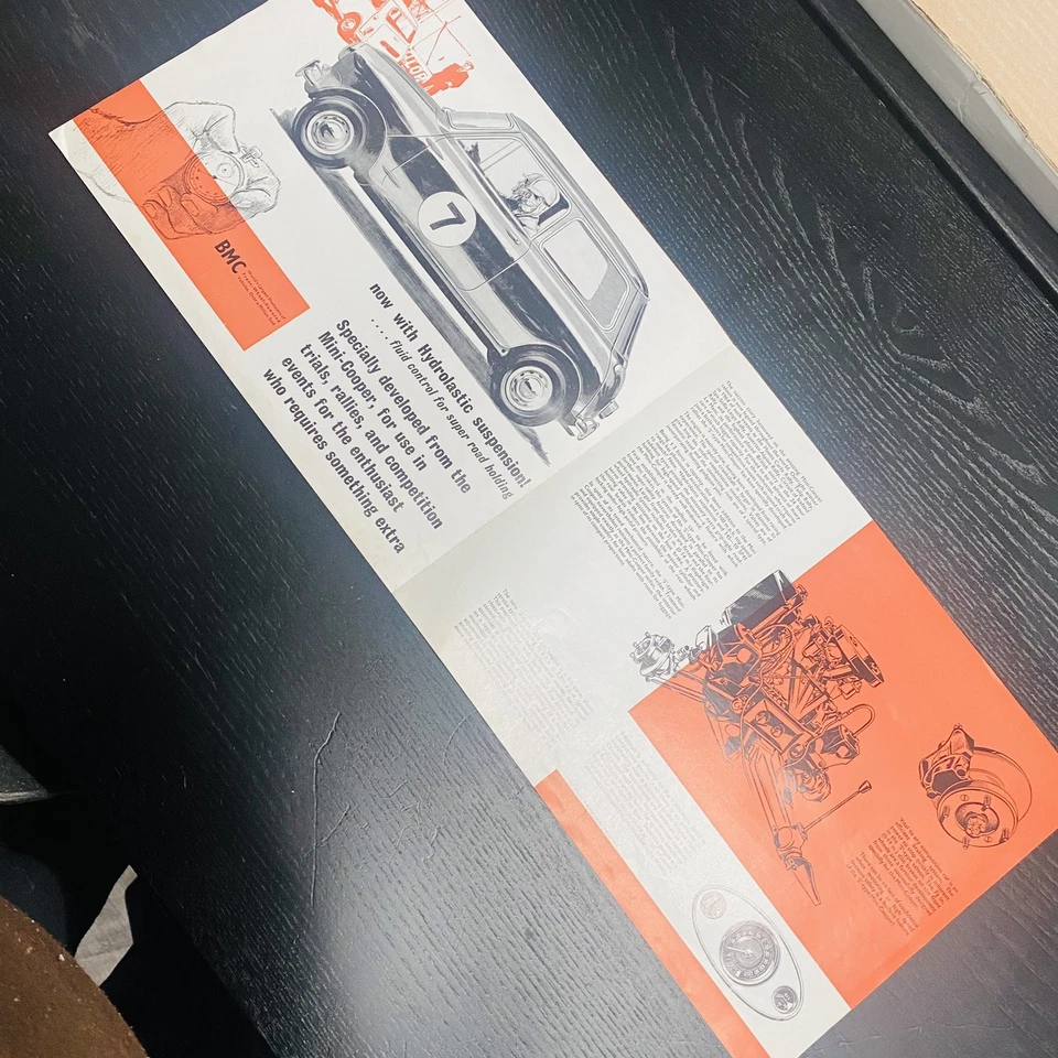 Austin Mini Cooper S 1966 folleto de ventas de carreras suspensión hidrolástica de colección Foto 4 de 4