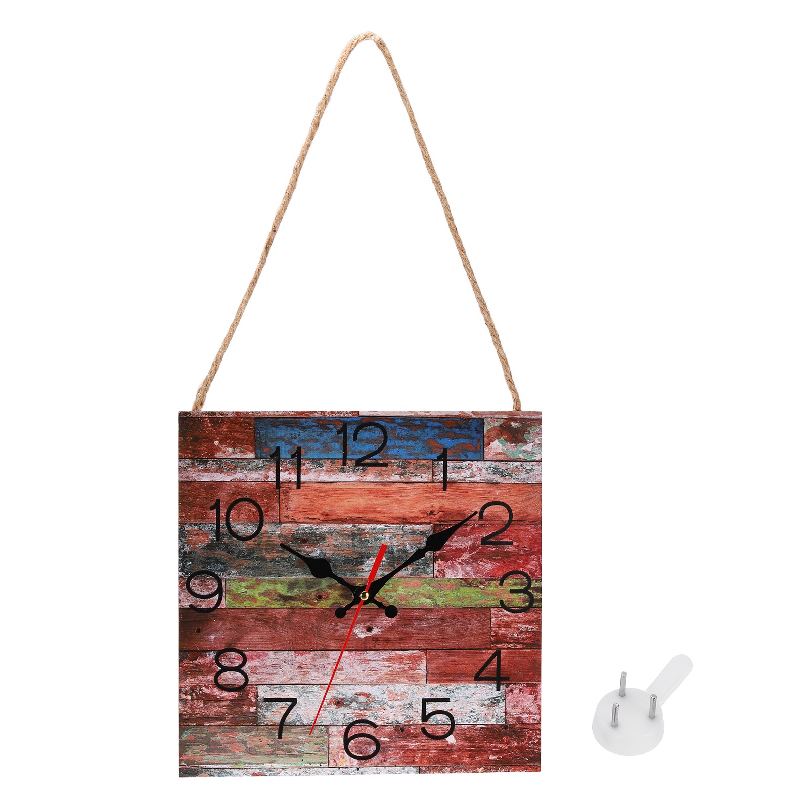 10" Square Painting Wall Clock Wooden Finish Clock Red