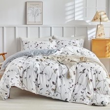 Reversible Duvet Cover Queen Size, White Queen 90 90 inch B  white Grey Tree