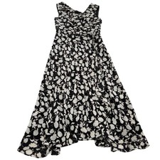 Adrianna Papell Dress Women Size 2 Black White Floral Sleeveless Midi Faux Wrap