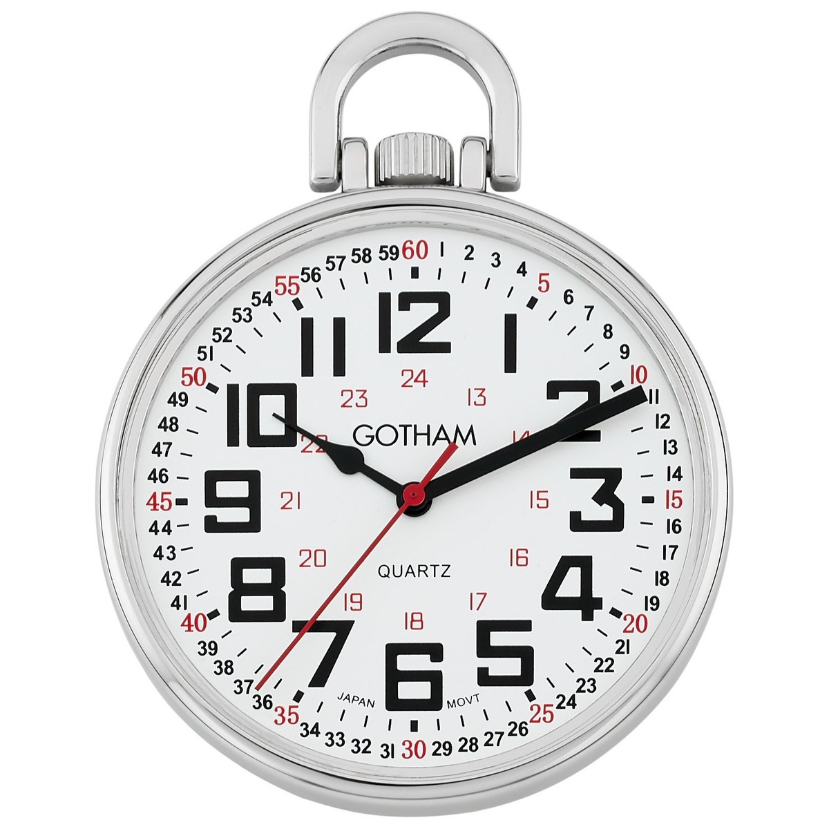 Gotham Men's Silver-Tone Slim Railroad 24 Hour Quartz Pocket Watch