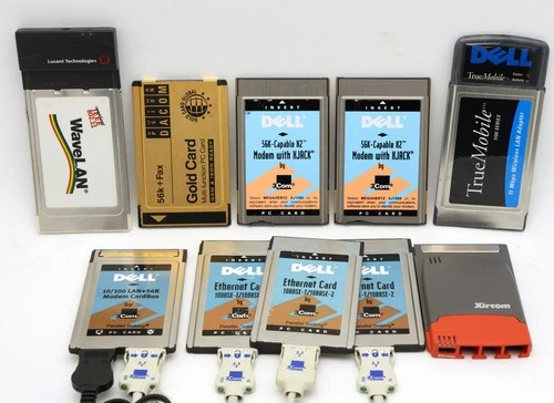10 vintage PCMCIA laptop cards Modem LAN/Ethernet WiFi 3COM Xircom Dacom dongles
