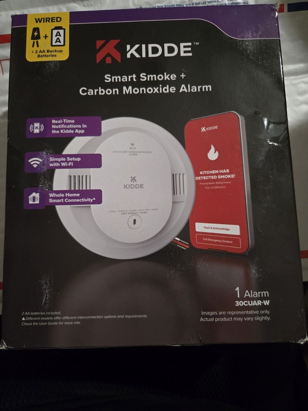 Kidde Smoke & CO Detector 30CUAR-W 120V Wi-Fi Voice Alerts Battery Backup