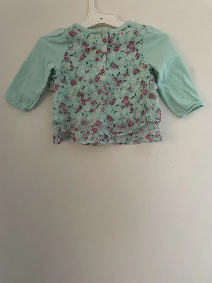 Small Wonders Baby Girl Pink Floral Tiered Polyester Long Sleeve Shirt Mint 6/9M - Image 4 of 4