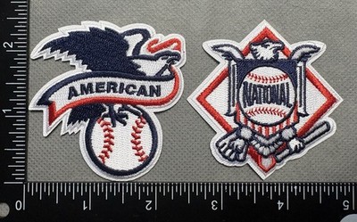 MLB NATIONAL + AMERICAN LEAGUE LOGOS IRON ON PATCHES BASEBALL