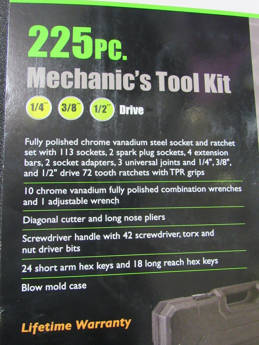 Pittsburgh 225 Piece Mechanics Tool Set - 62664 SAE & METRIC 1/4 3