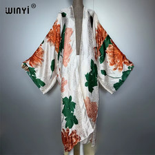 Boho Print Kimonos Long Dresses for Woman Cardigans Beach Outfits Kaftan Beach C