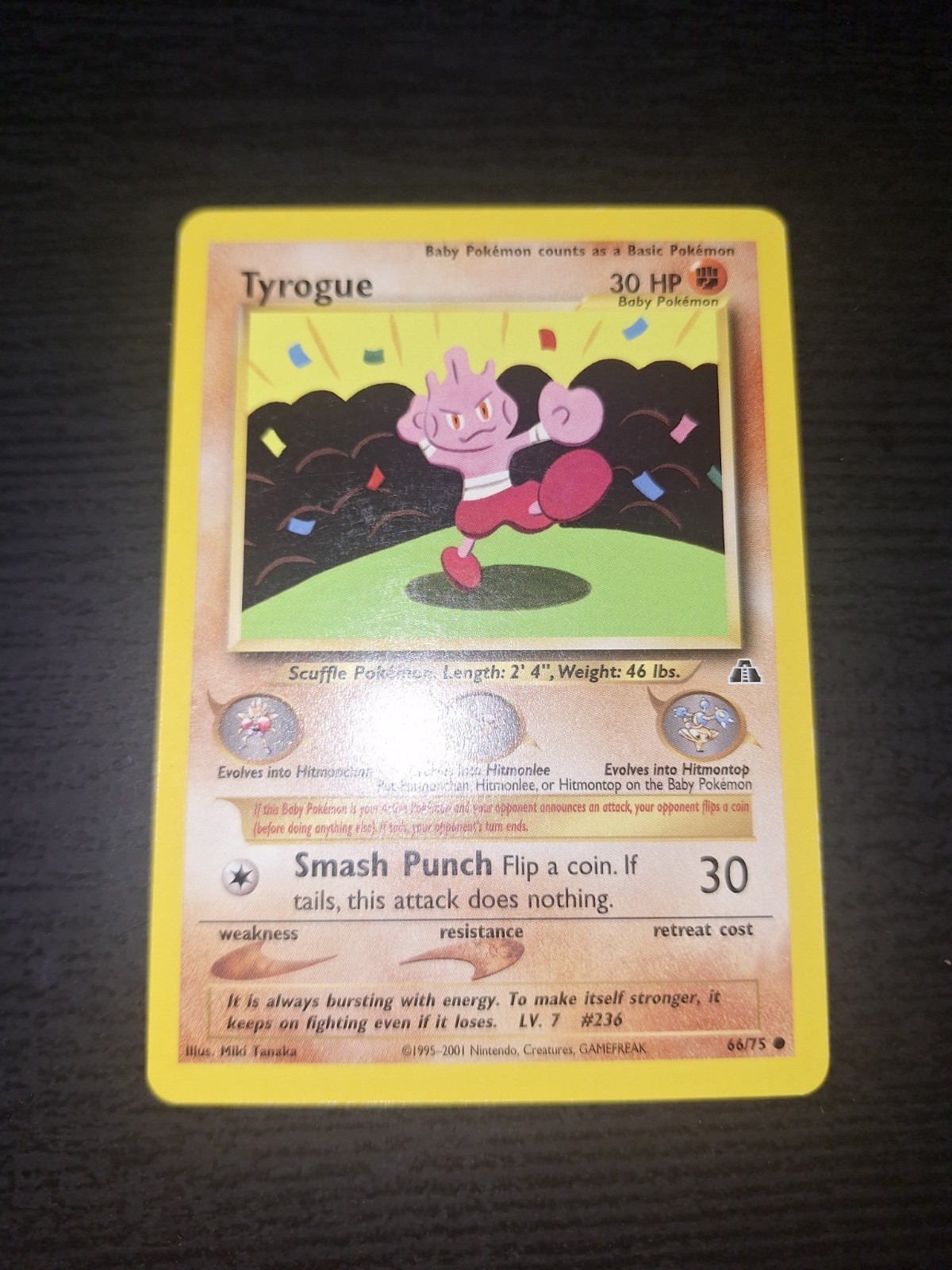 Pokémon Tyrogue TCG Neo Discovery Card 66/75 Unlimited Common