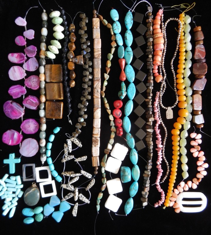 Gemstone Beads Lot ~3 lbs Turquoise Tigereye Jasper Opal Strands & Pendants