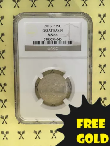2013-P Great Basin ATB Quarter NGC MS 66 with FREE GOLDBACK*