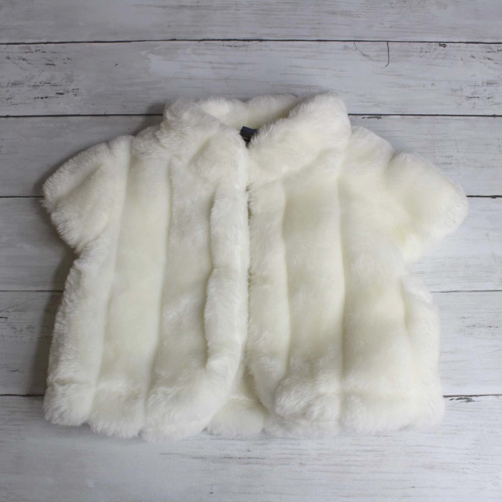 OFF WHITE TCP giacca vintage ragazza pelliccia sintetica scrollata taglia 4T bianco sporco avorio vestito cappotto