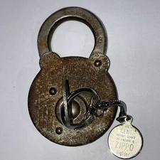 Antique Secure Lever Padlock Made In USA With Key And Zippo Keychain