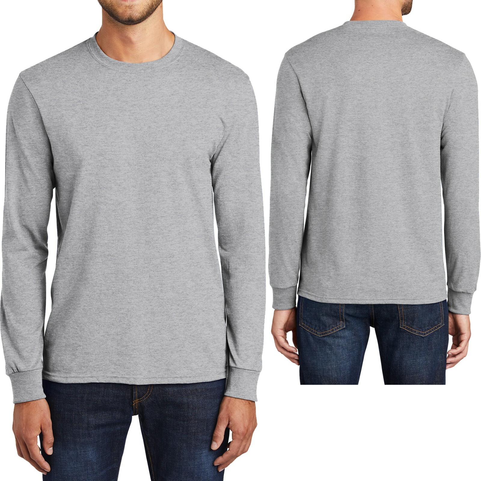 Port & Company Men's Tall Long Sleeve T-Shirt - 50/50 Cotton/Poly, Pocket, Athletic Fit
