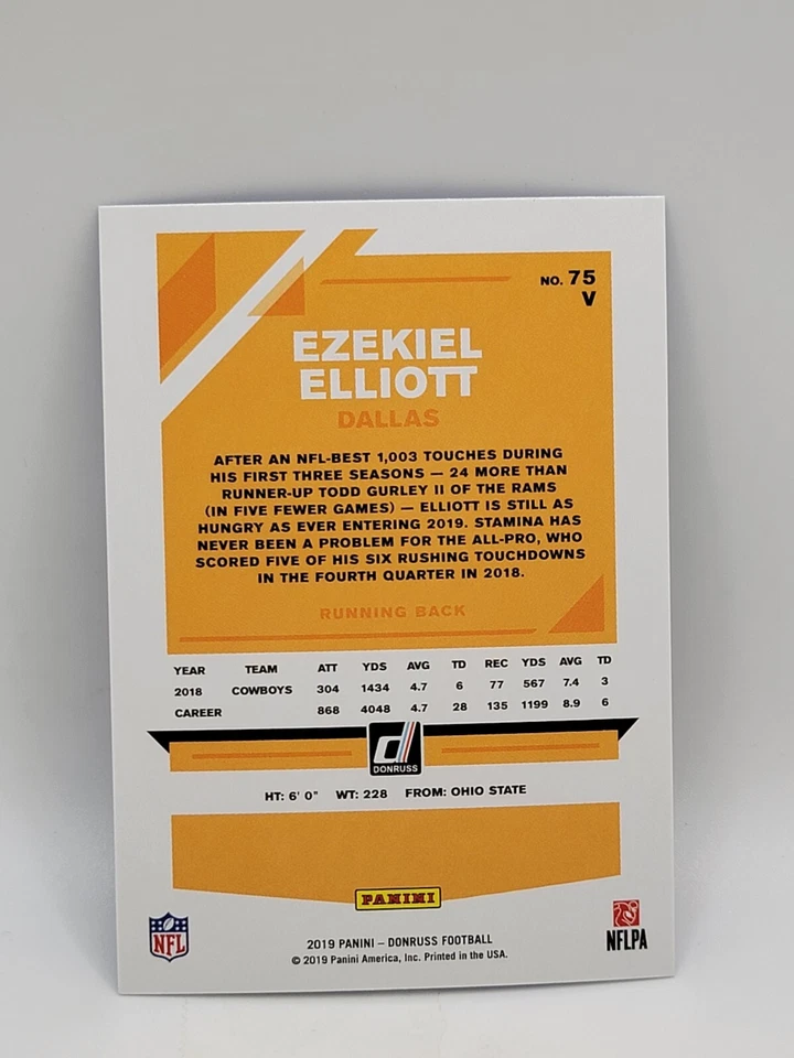 2019 Donruss Ezekiel Elliott #75 Blue Variation Press Proof - Image 2 of 2