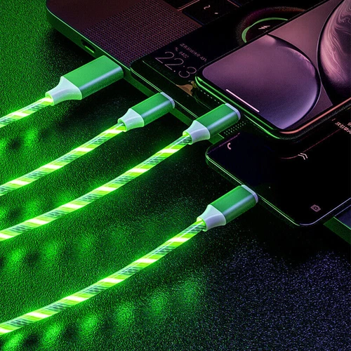 3 in 1 LED Fast Charging Cable Adapter For iPhone Micro USB Type C Charger CABLE - Picture 5 of 27