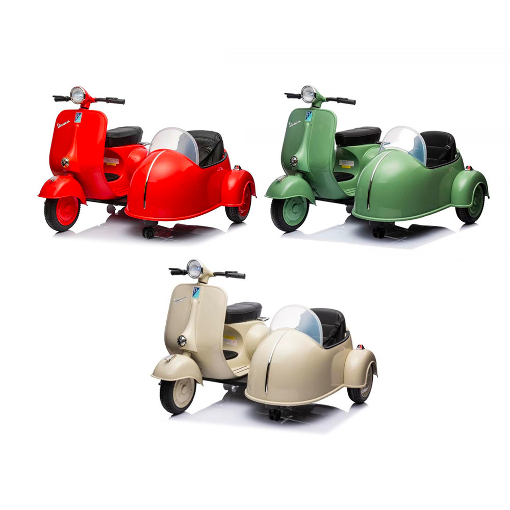 Moto Eléctrica para Niños LT957 Vespa con Sidecar Grande 12V, Luces LED y Sonido