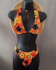 Retro Daisy Floral Print Smocked Bikini Two Piece Swimsuit