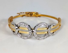 14K Gold Two Tone Diamond Bracelet, 7" Opening