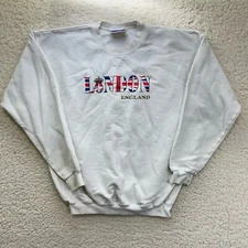 Vintage London England Hanes Printpro Long Sleeve White Crewneck Size Medium