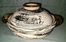 Nagatanien Iga earthenware Donabe rice steamer clay pot, gray & white glaze
