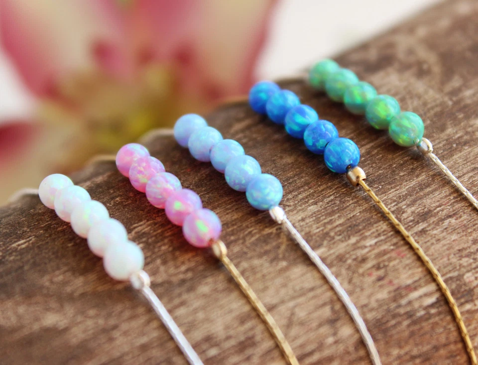 Barra ópalo delicada pulsera colorida cuentas oro relleno delicado bola brazalete 6 pulgadas Foto 2 de 4