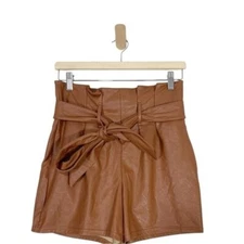 Commando Faux Leather High Waist Paperbag Belted Shorts Brown Size XS