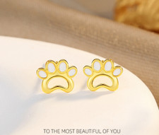925 Sterling Silver Small Dog Cat Paw Print Stud Earrings 7mm Gift Box I105