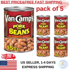 (5 Pack) Van Camp's Classic Pork and Beans in Tomato Sauce, High Protein, 15 Oz