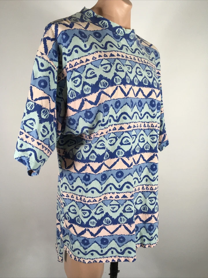 Vtg 80s Quiksilver BLUE PEACH RARE Shirt Vapor Wave Neon Striped Surf Skate XL - Image 4 of 4