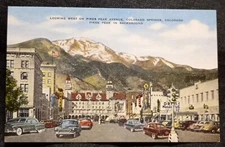 Vintage 1940s PIKES PEAK AVENUE Colorado Springs Colorado Linen Postcard