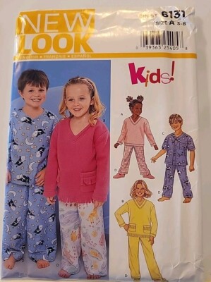 New Look #6131 Child's Kid's Unisex Sleepwear Sewing Pattern Uncut Size 3-8