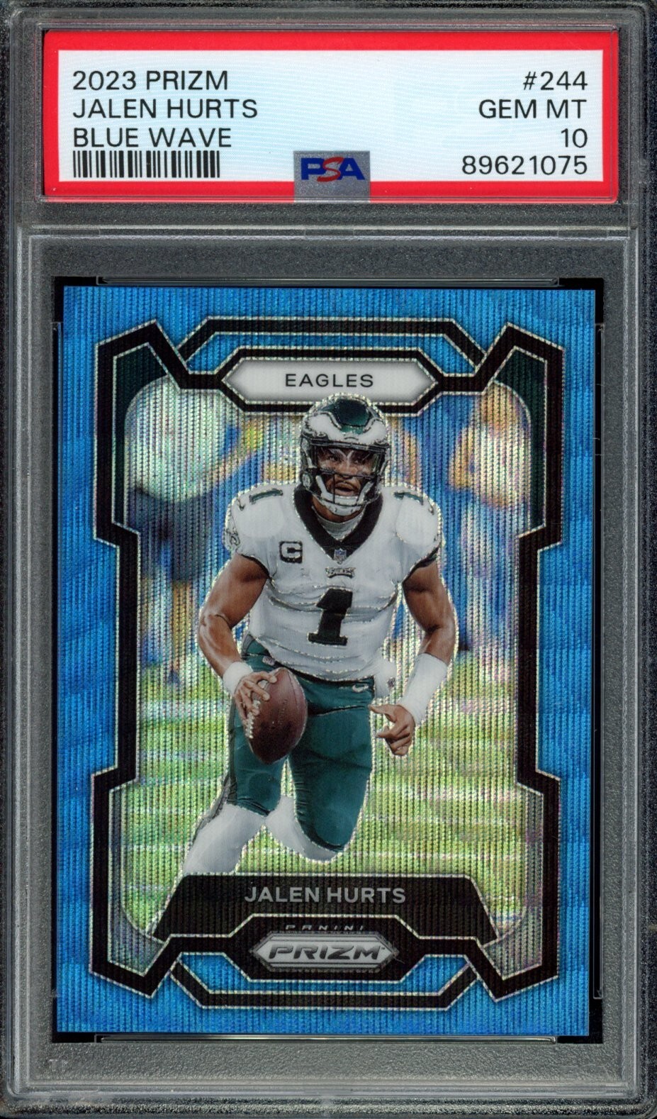 2023 Prizm #244 JALEN HURTS Blue Wave #89/199 PSA 10 Eagles