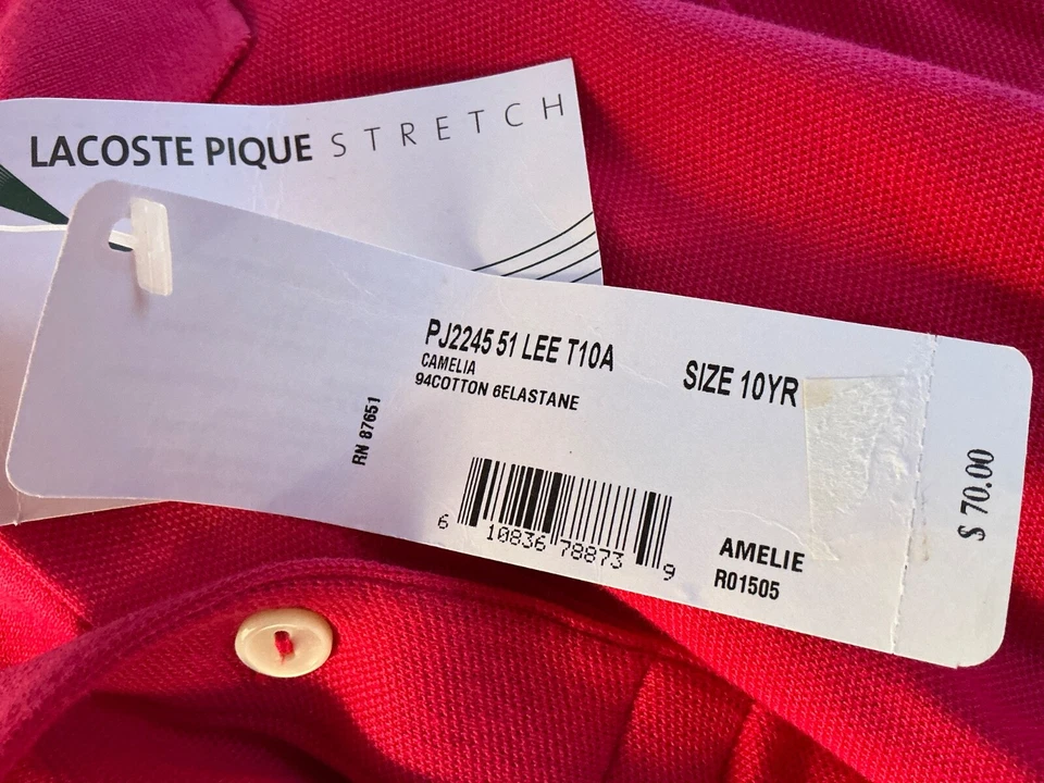 Lacoste поло длинным рукавом рубашка девочек с воротником поло AMELIE розовый размер 10 новый с Ярлыками - Изображение 4 из 4